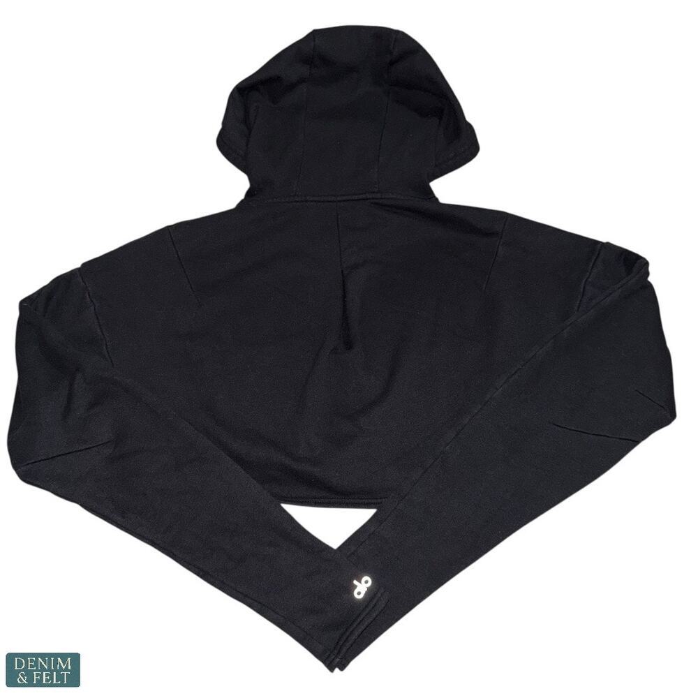 Alo Yoga Cropped Gym Zip-Up Hoodie Black Womens XS Thumbholes Long Sleeve Jacket - Picture 11 of 14